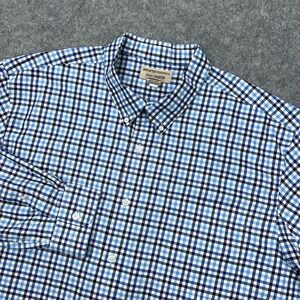 Duluth Trading Shirt Mens 2XL Tall Blue Plaid Wrinkle Fighter Relaxed Fit Button